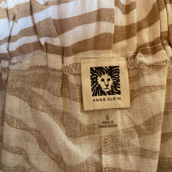 ANNE KLEIN New High Rise Linen Blend Animal Print Belted Shorts Tan White Size S - Picture 5 of 8